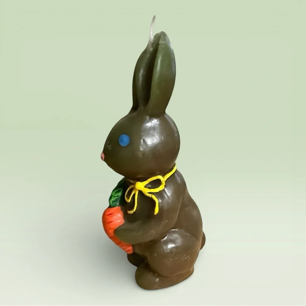 Vintage Bunny Rabbit Holiday Candle Holding a Carrot